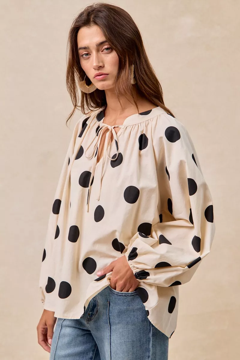BiBi Polka Dot Exaggerated Balloon Sleeves Blouse - Image 5