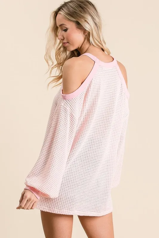 BiBi Popcorn Waffle Top with Cold Shoulder Detail - Image 3
