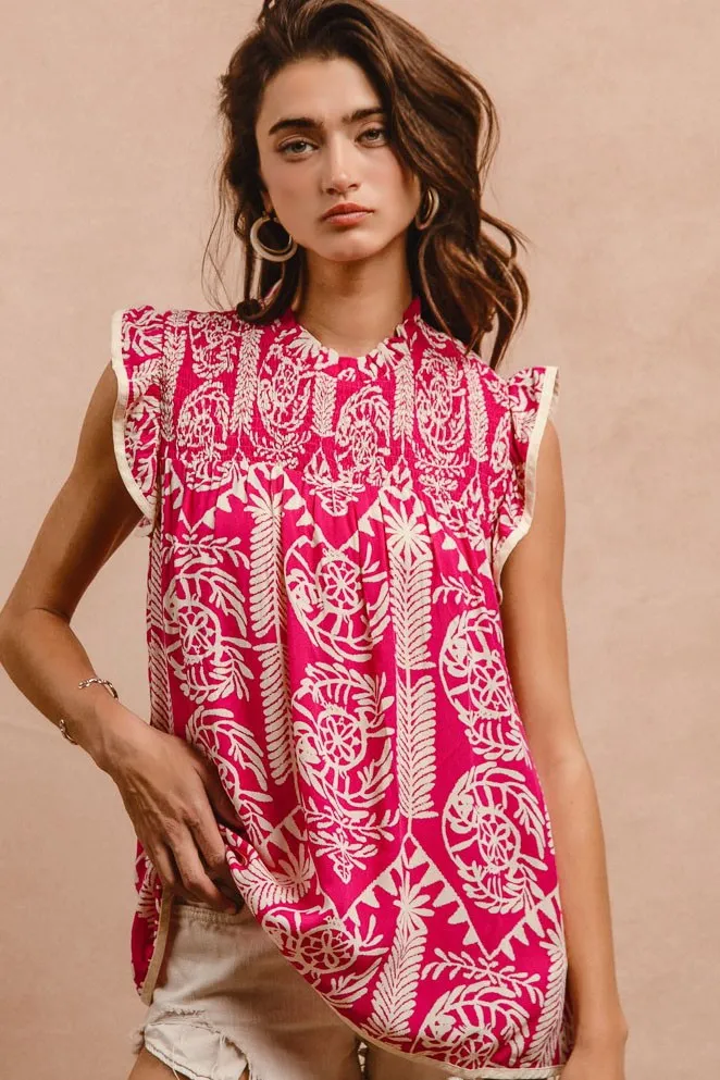 BiBi Printed Ruffle Sleeve Top - Image 3