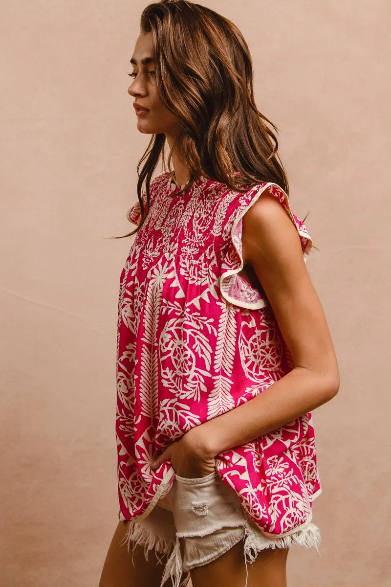 BiBi Printed Ruffle Sleeve Top - Image 4