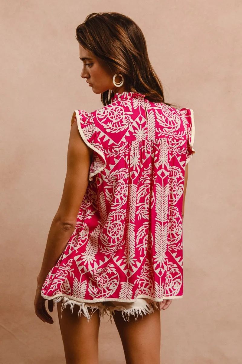 BiBi Printed Ruffle Sleeve Top - Image 5