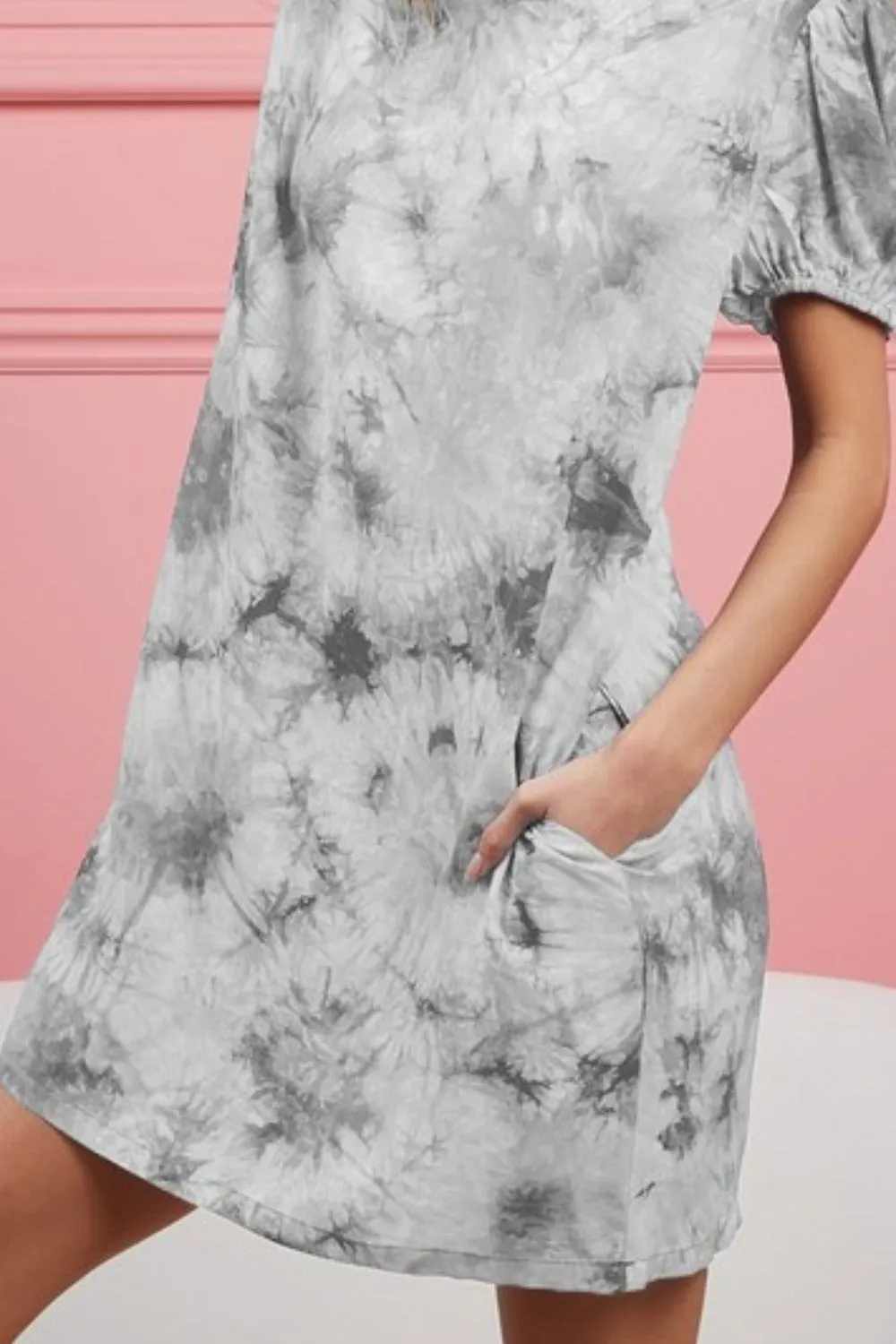 BiBi Puff Sleeve With Side Pockets Tie Dye Dress - Image 3