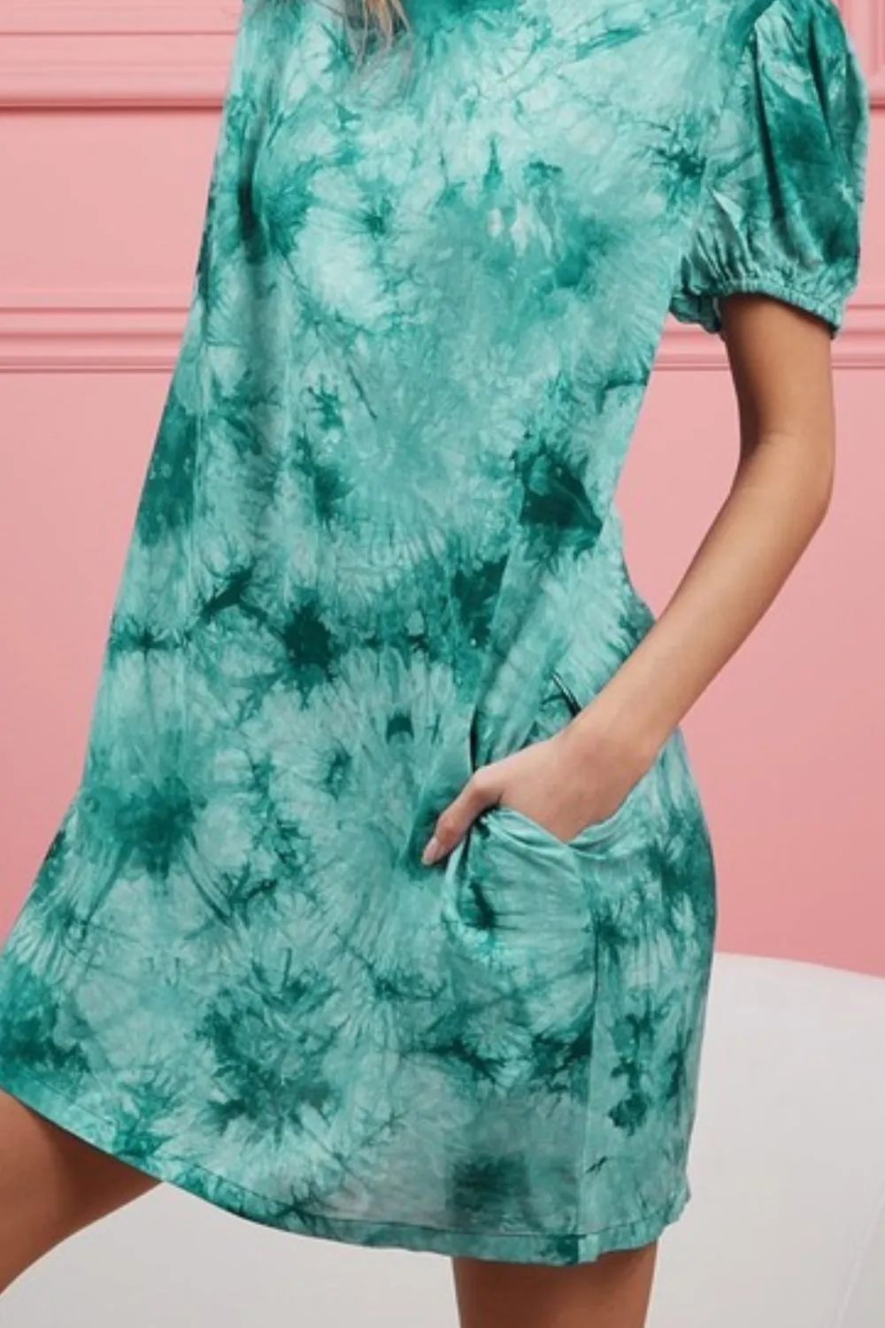 BiBi Puff Sleeve With Side Pockets Tie Dye Dress - Image 3