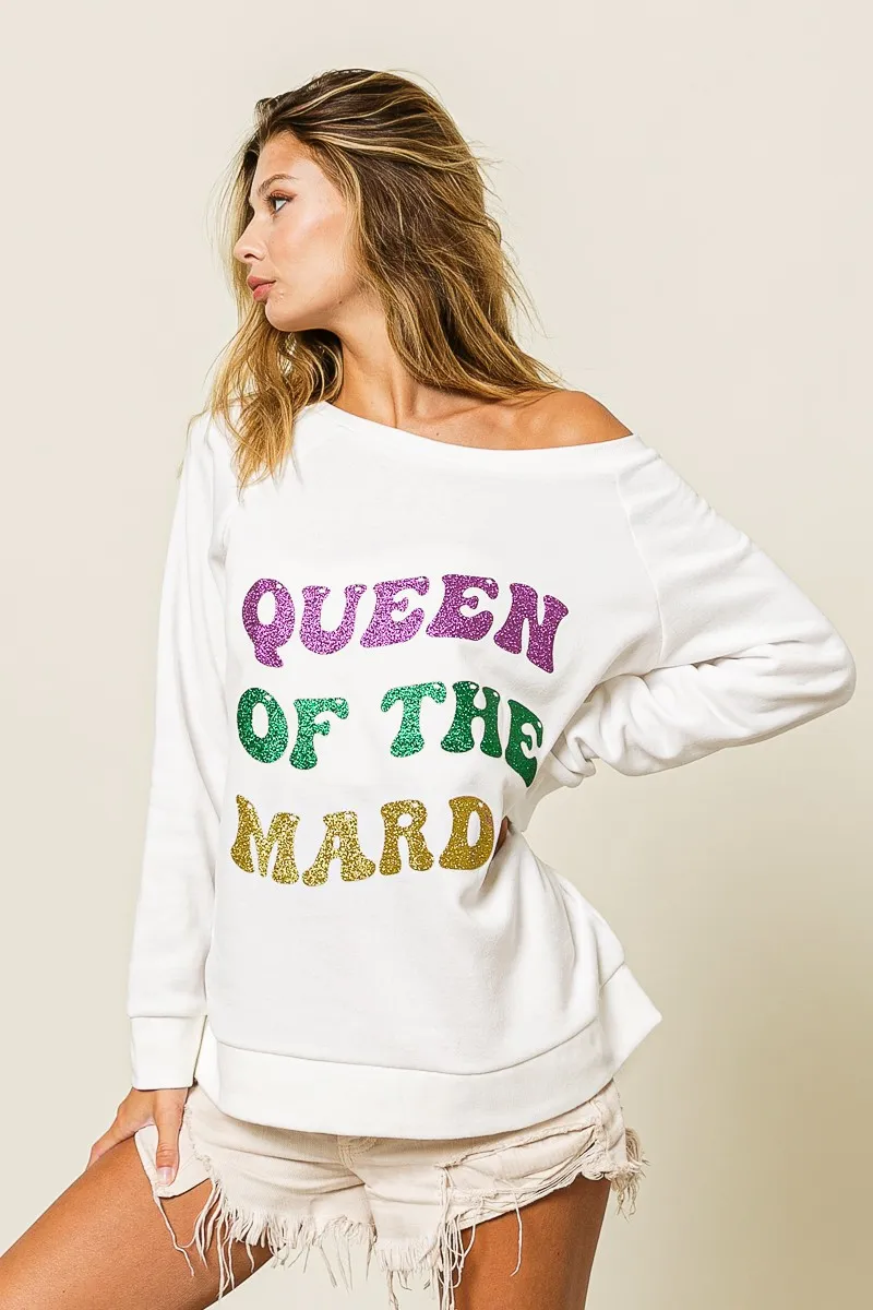 BiBi Queen Of Mardi Glitter Print Mardi Gras Sweatshirt - Image 7