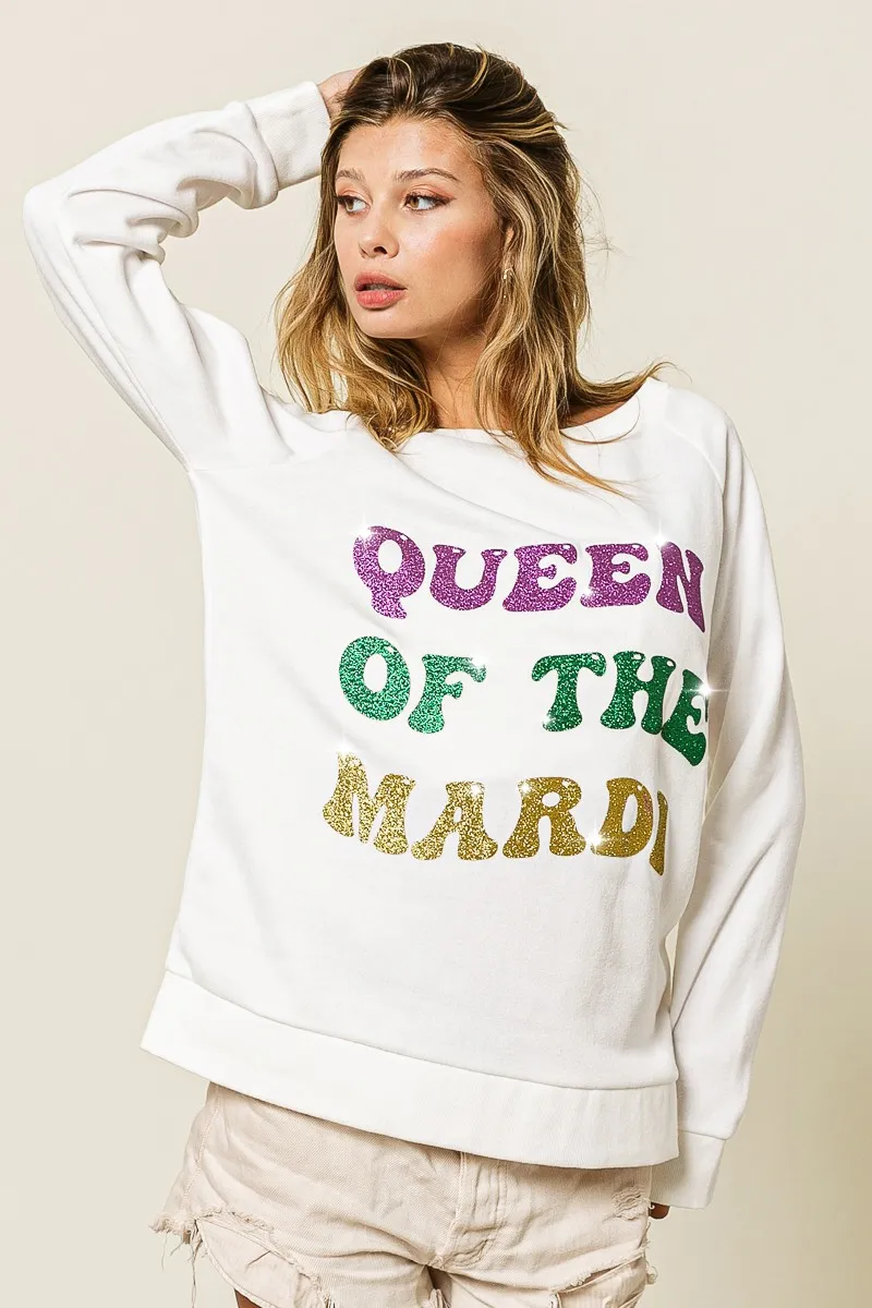 BiBi Queen Of Mardi Glitter Print Mardi Gras Sweatshirt - Image 8