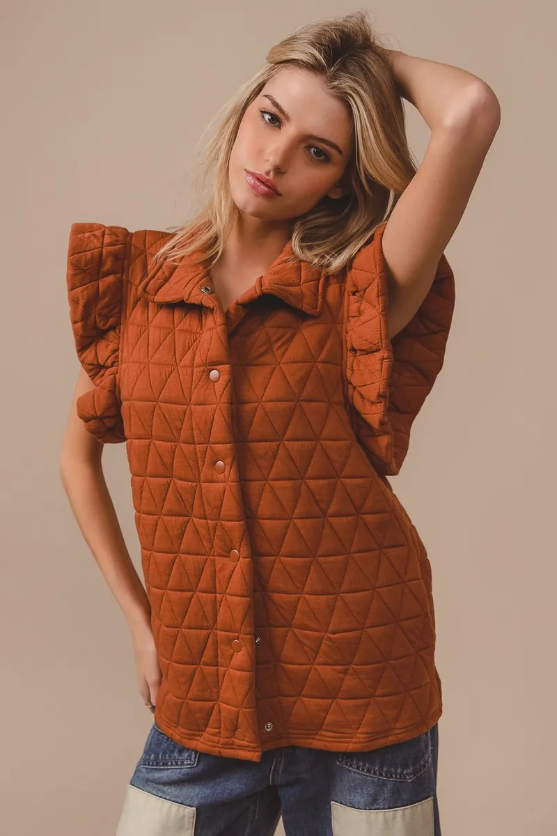 BiBi Quilting Knit Ruffle Sleeve Vest - Image 4