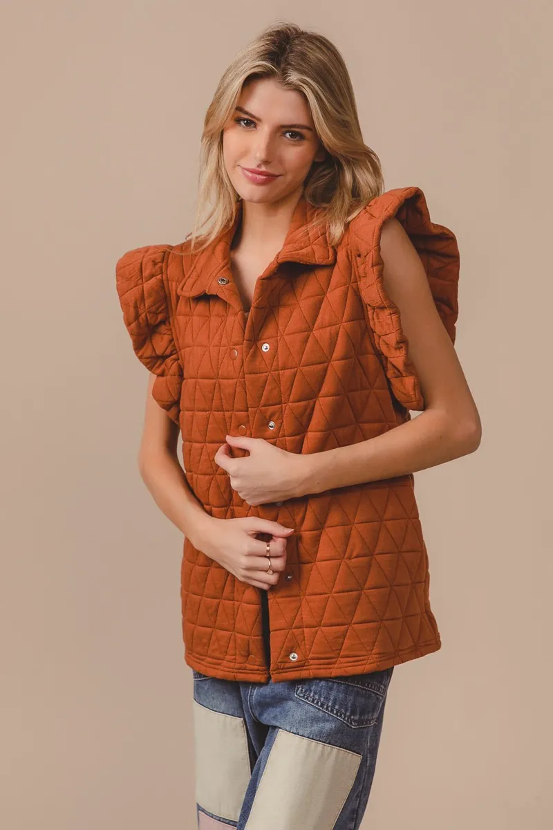BiBi Quilting Knit Ruffle Sleeve Vest - Image 9