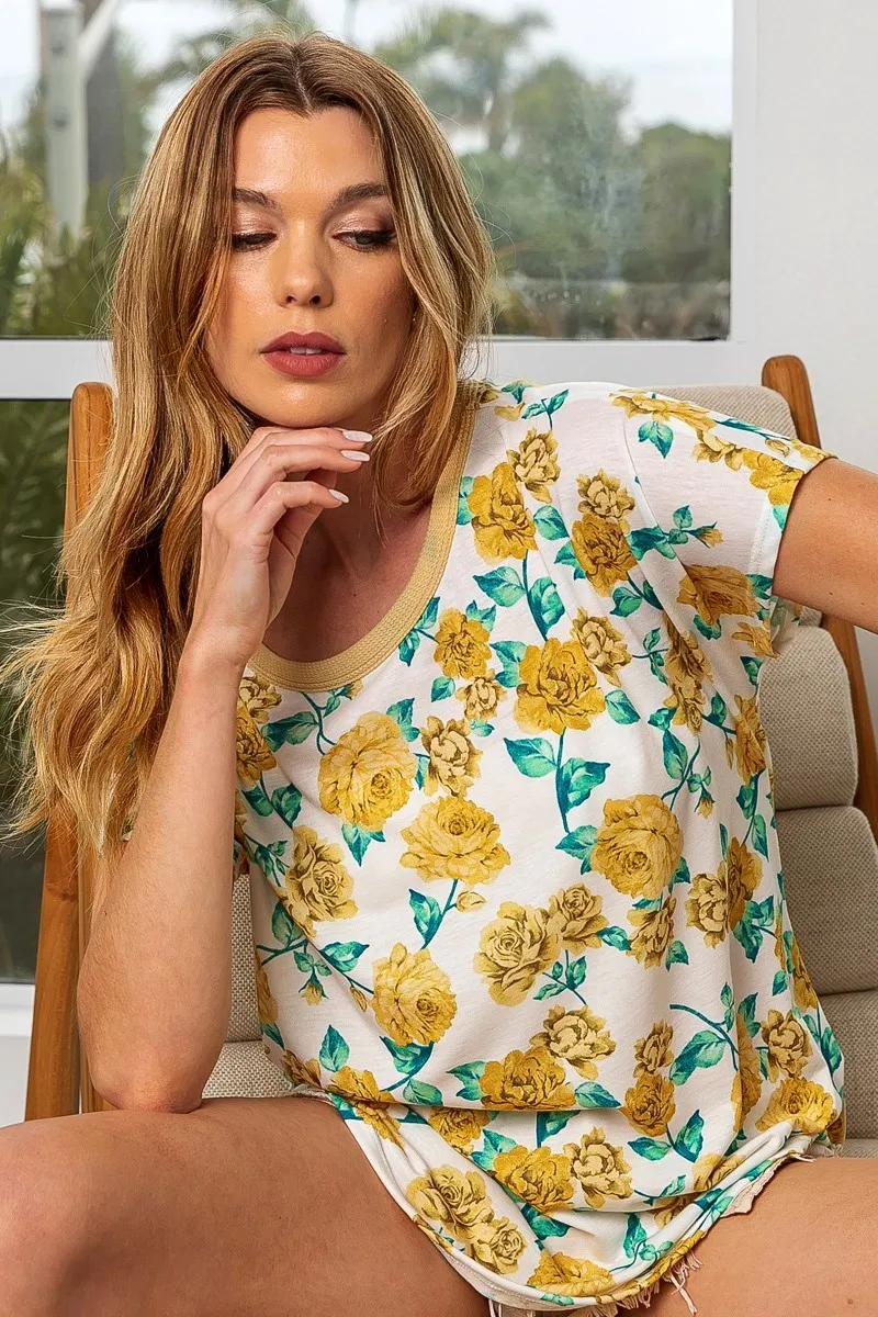 BiBi Rose Print Thermal Neck Binding Dolman Sleeves Top - Image 4