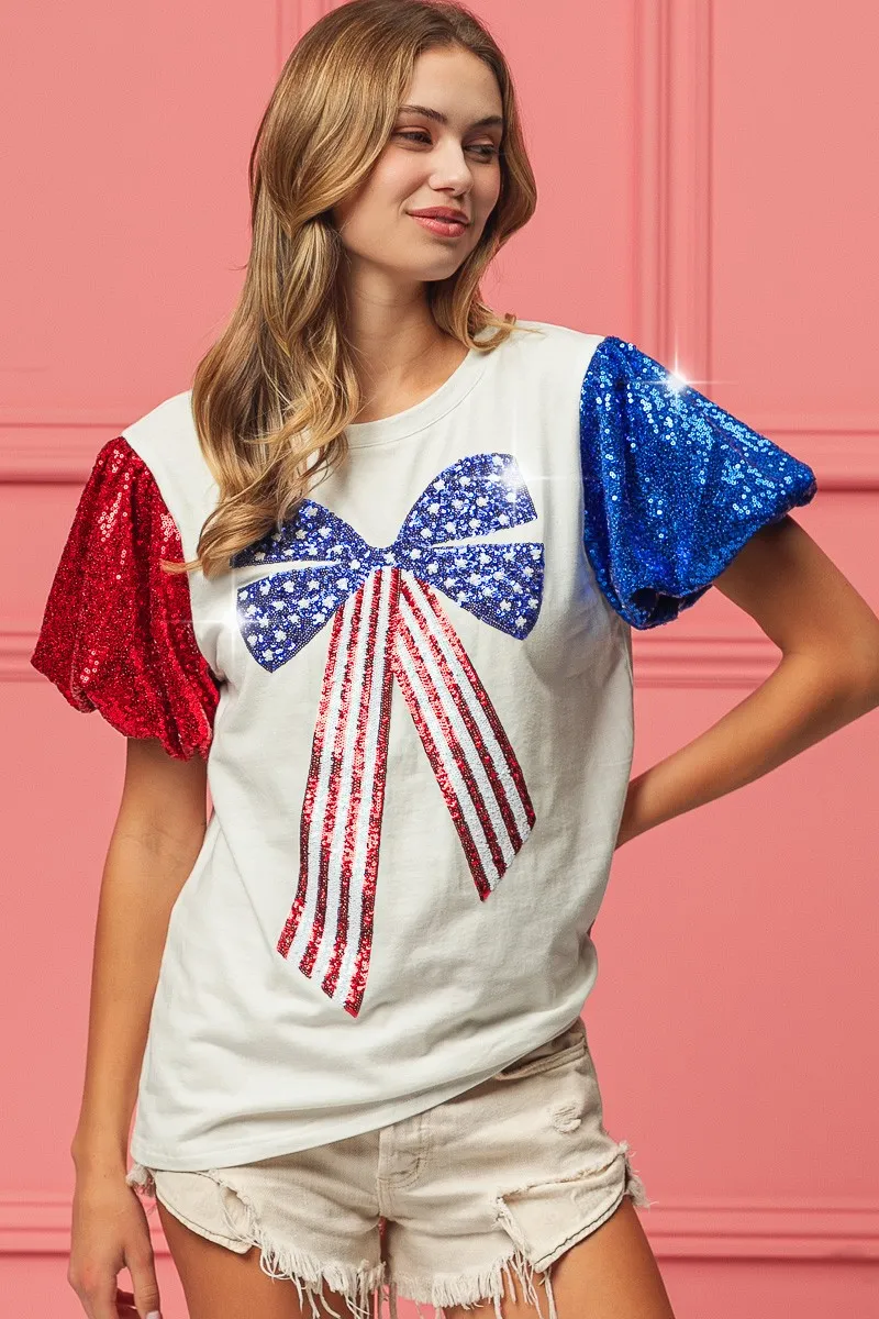 BiBi Sequin American Flag Bow Top - Image 2
