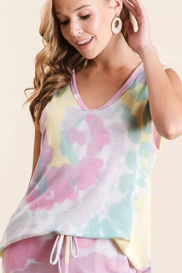 BiBi Sleeveless Tie Dye French Terry Knit Top