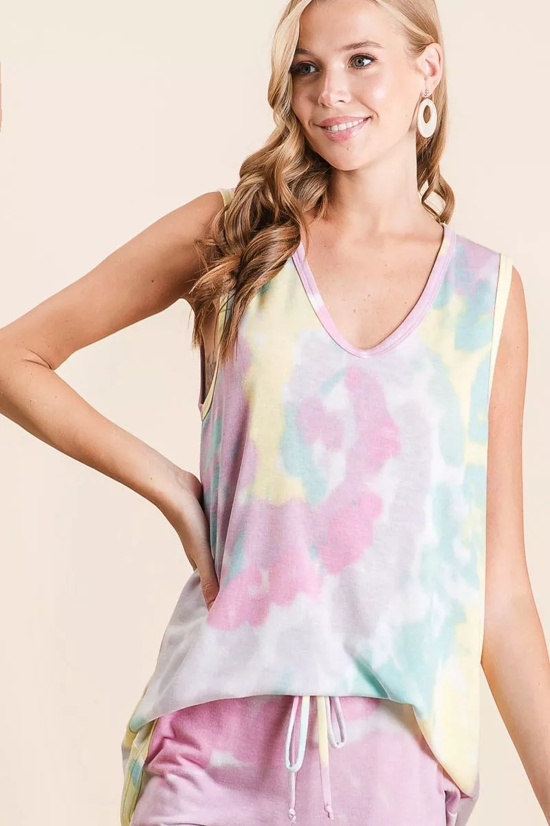 BiBi Sleeveless Tie Dye French Terry Knit Top - Image 3