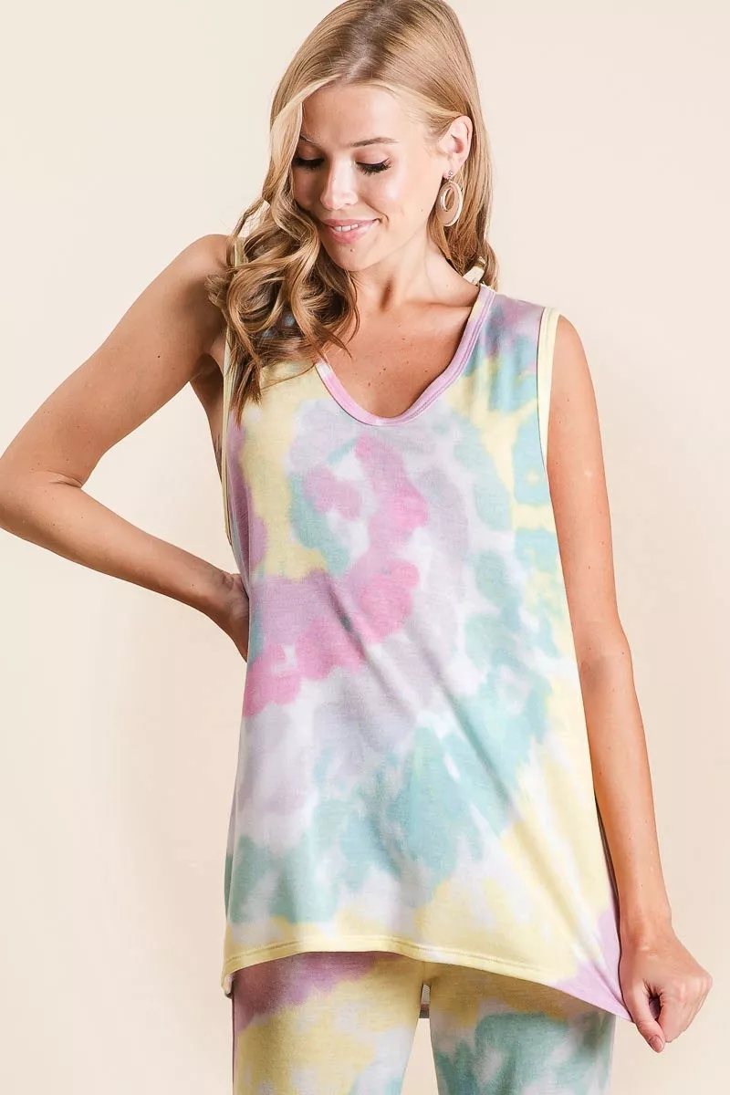 BiBi Sleeveless Tie Dye French Terry Knit Top - Image 5