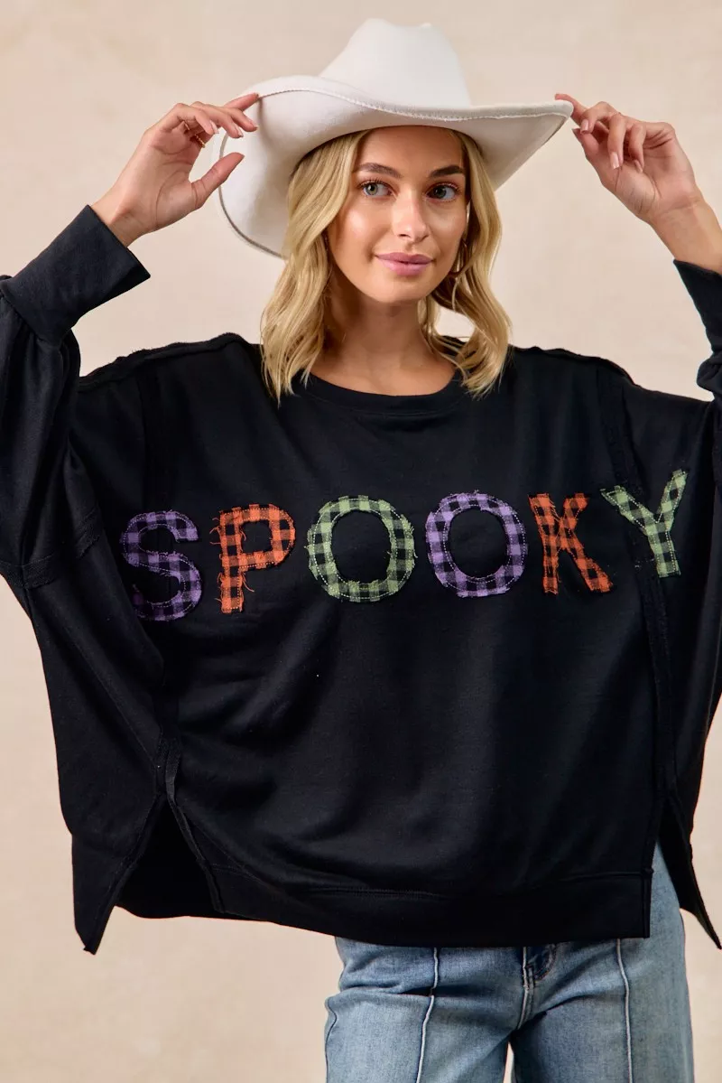 BiBi Spook Plaid Letter Print Oversized Sweatshirt - Image 2