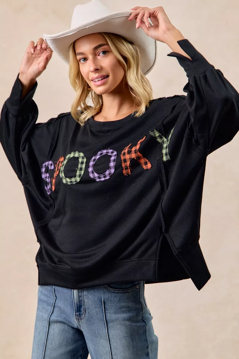 BiBi Spook Plaid Letter Print Oversized Sweatshirt - Image 4