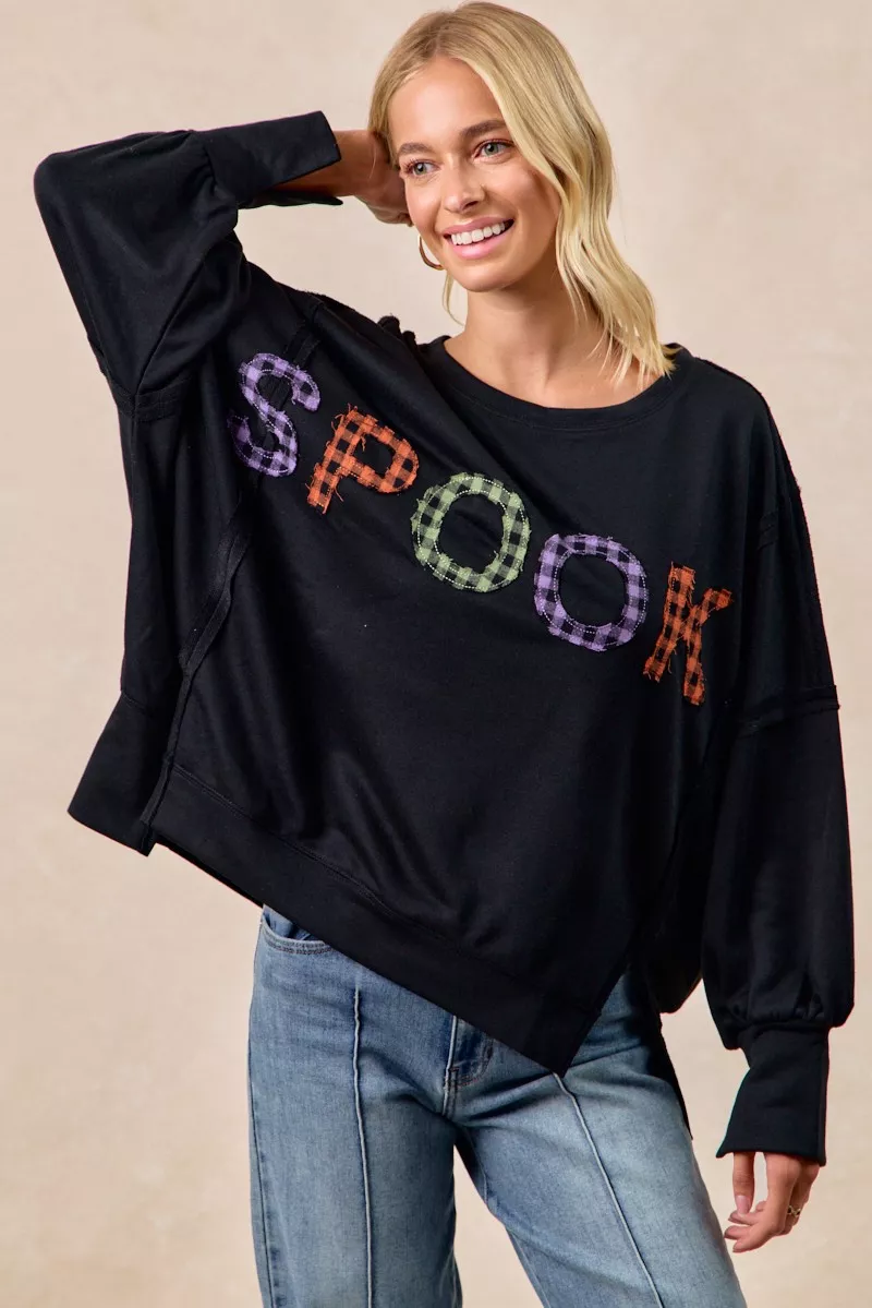 BiBi Spook Plaid Letter Print Oversized Sweatshirt - Image 8
