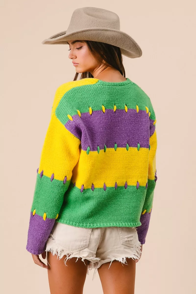 BiBi Stitch Detail Mardi Gras Stripes Sweater - Image 20