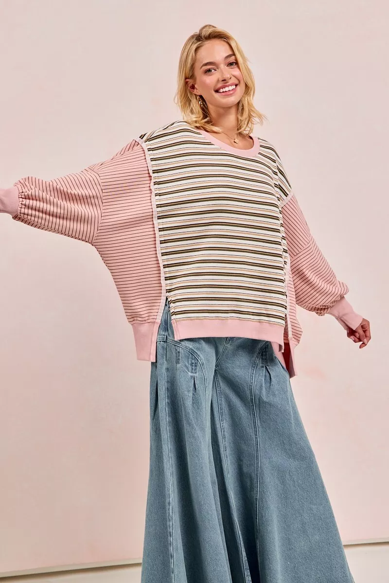 BiBi Stripe Mixed Top With Cut Edge And Reverse Outseam - Image 10