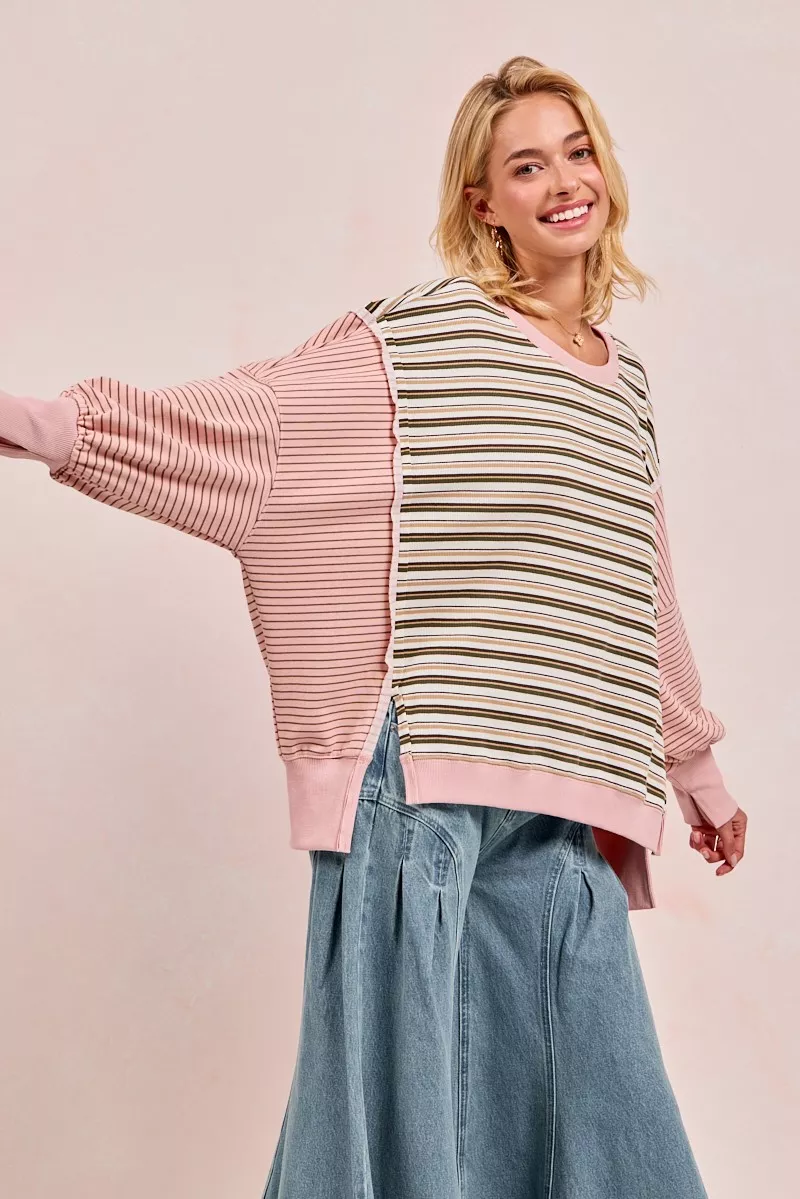 BiBi Stripe Mixed Top With Cut Edge And Reverse Outseam - Image 11