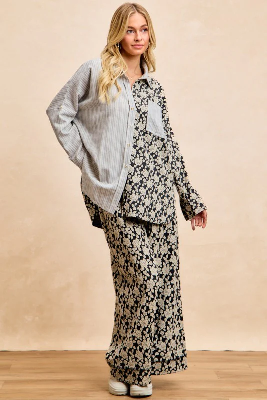 BiBi Stripes Jacquard Floral Mix And Match Shirt Top - Image 12