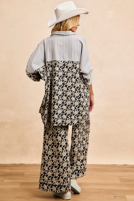 BiBi Stripes Jacquard Floral Mix And Match Shirt Top - Image 13
