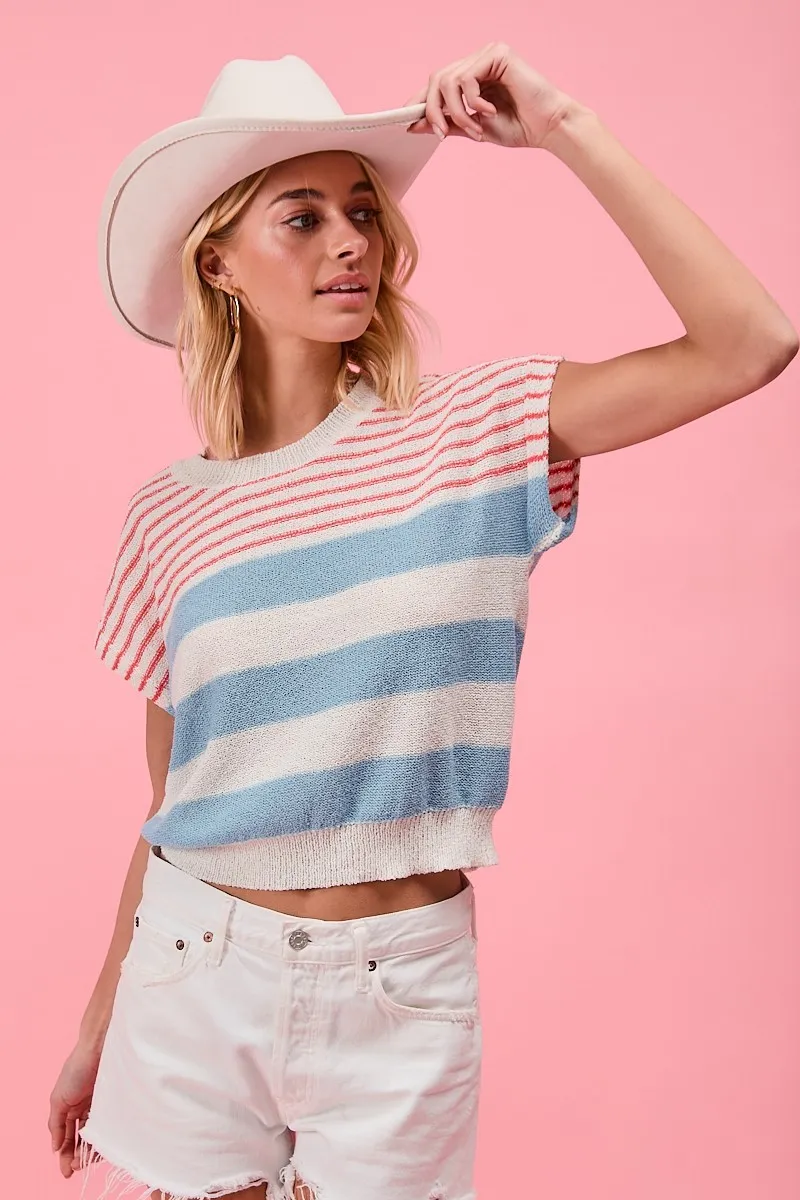 BiBi Stripes Lightweight Short Sleeve Sweater - Image 9