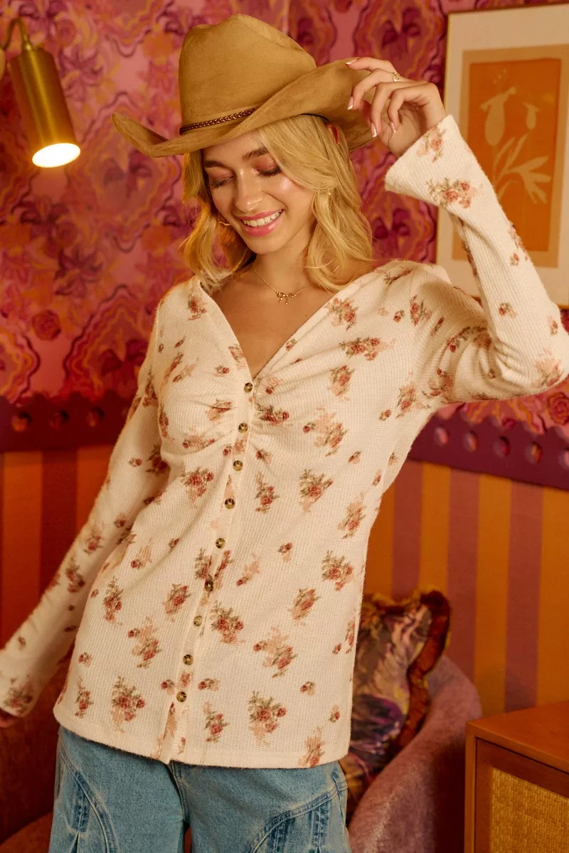 BiBi Textured Floral Printed Button Up Shirt With Shrried - Image 7