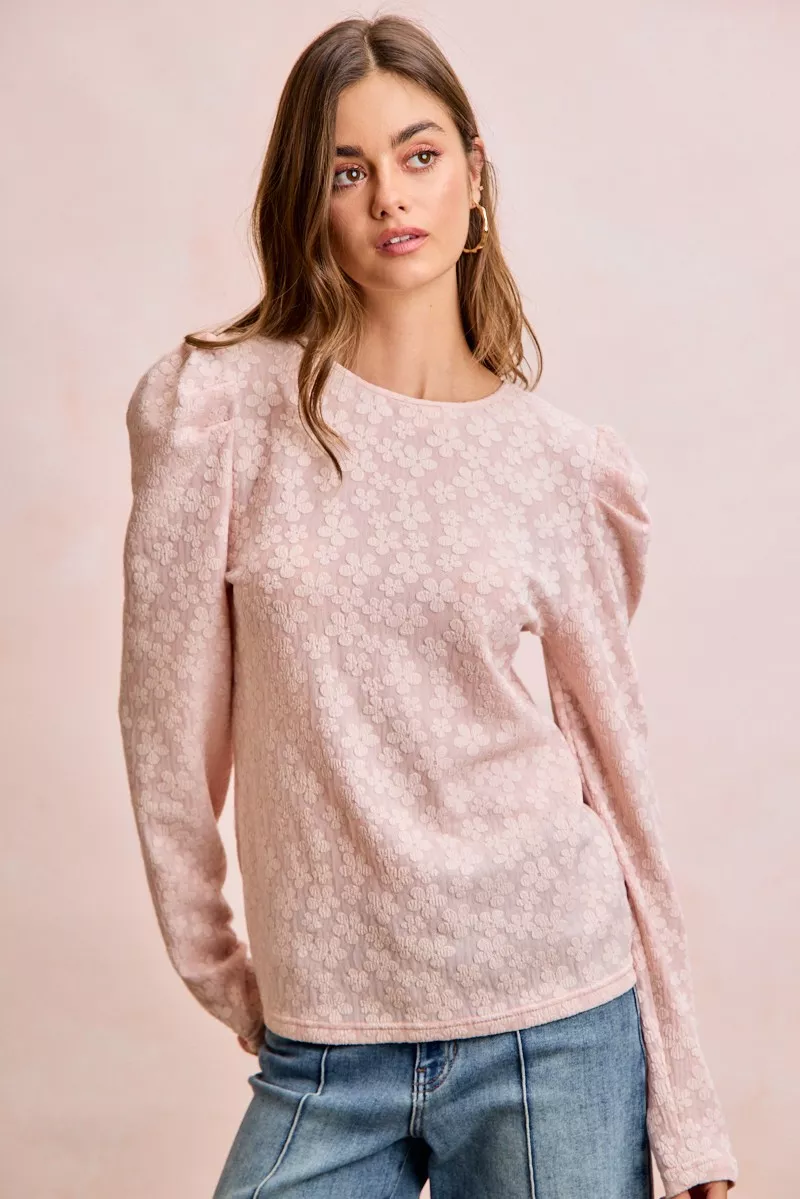 BiBi Textured Flower Knit Puff Shoulder Top - Image 15