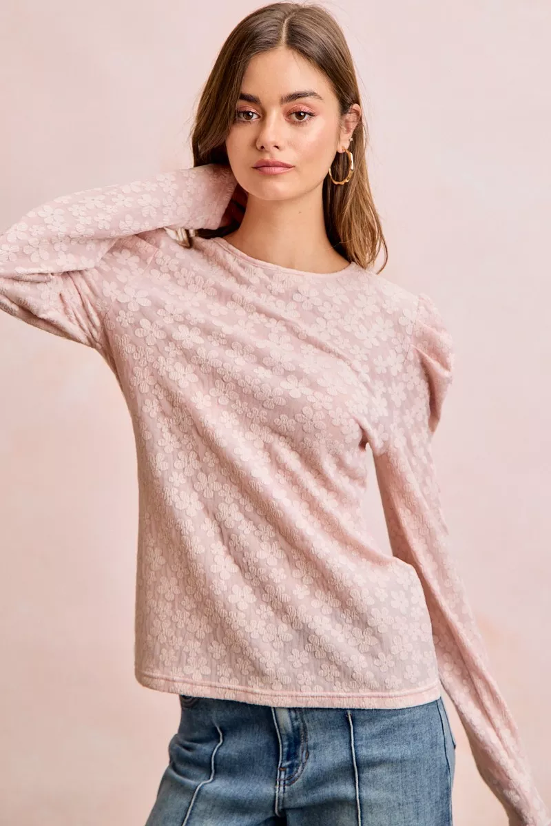 BiBi Textured Flower Knit Puff Shoulder Top - Image 17