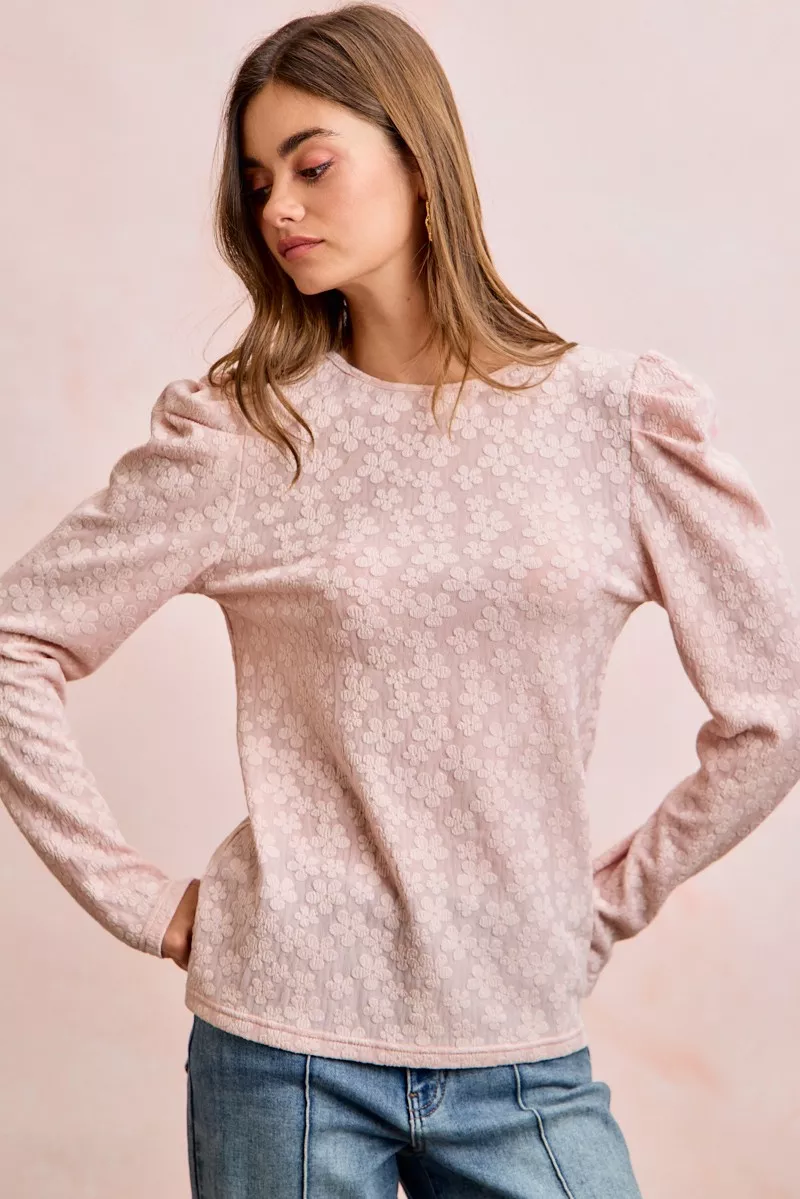 BiBi Textured Flower Knit Puff Shoulder Top - Image 5