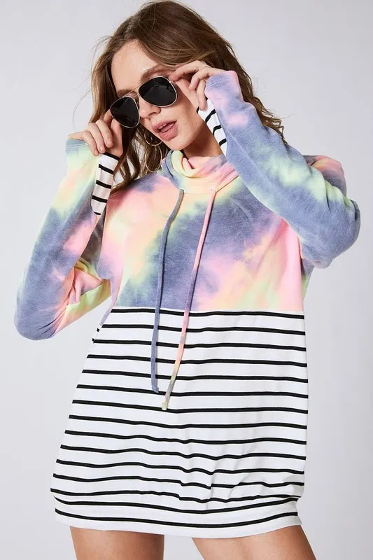 BiBi Tie Dye French Terry Cowl Neck Top - Image 2