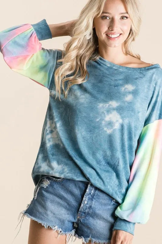 BiBi Tie Dye French Terry Top With Contrast Tie Dye - Image 4