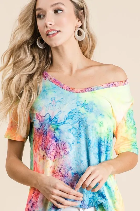 BiBi  Tie Dye Print Jersey V Neck Top - Image 2
