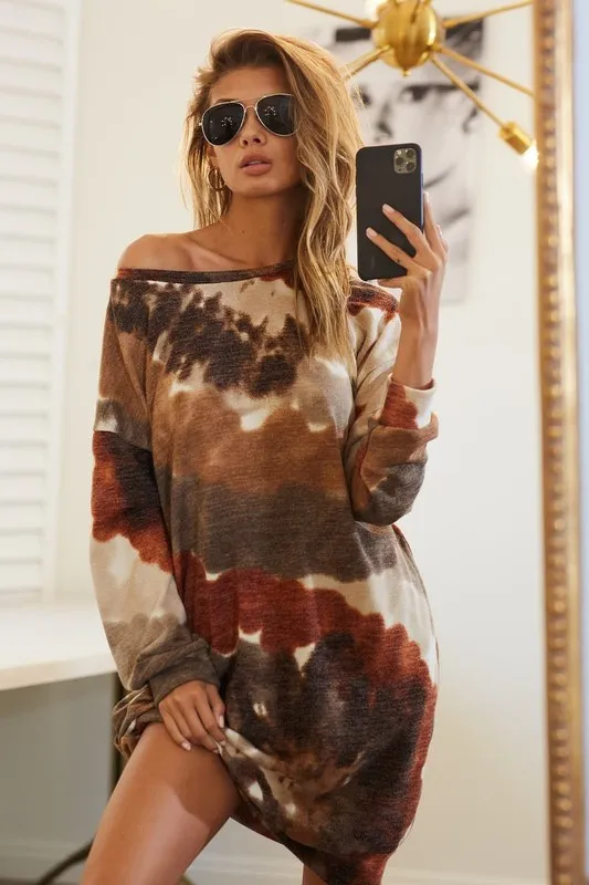 BiBi Tie Dye Print Knit Dress with Side Pocket - Image 3