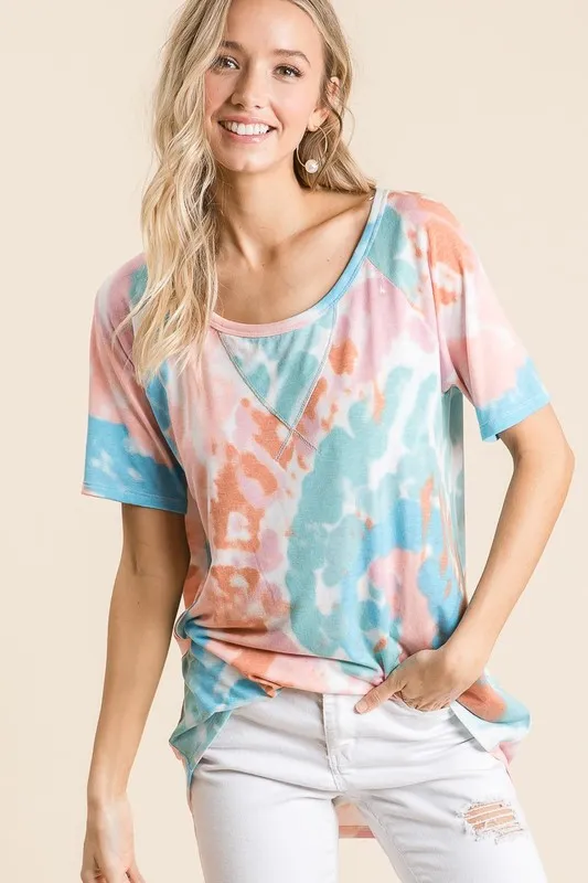 BiBi Tie Dye Print Short Sleeve T-Shirt with Raglan Sleeves - Image 2