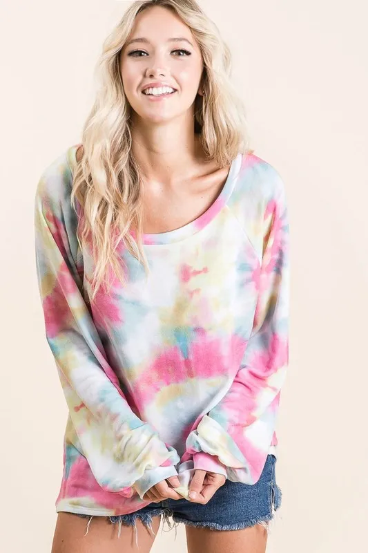 BiBi Tie Dye Print Terry Top With Puff Sleeves - Image 3