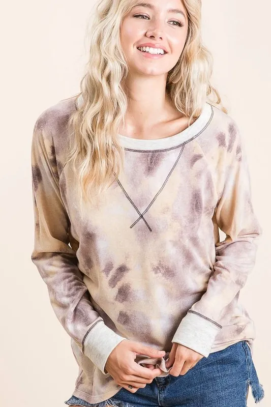 BiBi Tie Dye Terry Pull Over With Contrast Stitching - Image 5