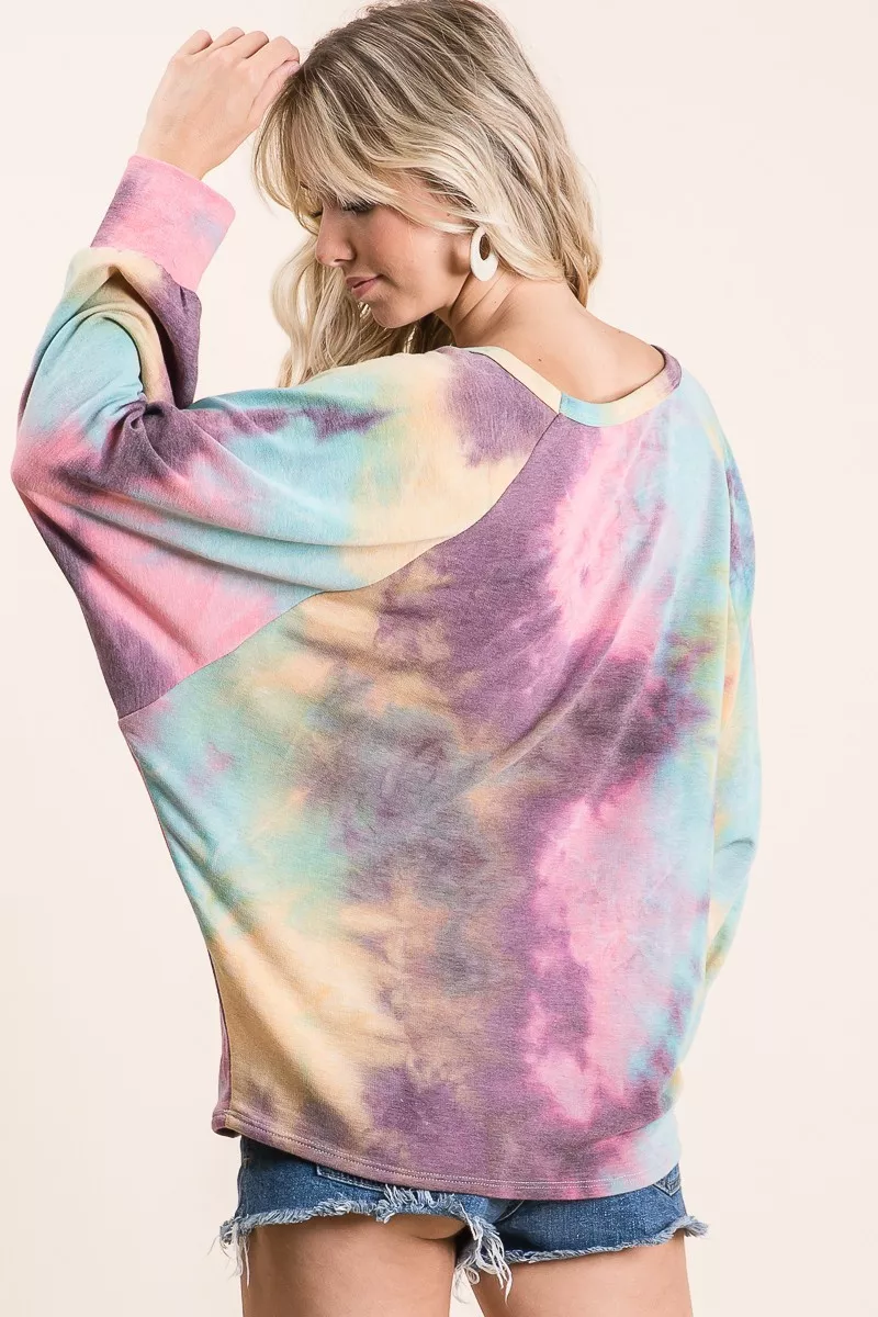 BiBi Tie Dye Terry Top With Dolman Sleeves - Image 2