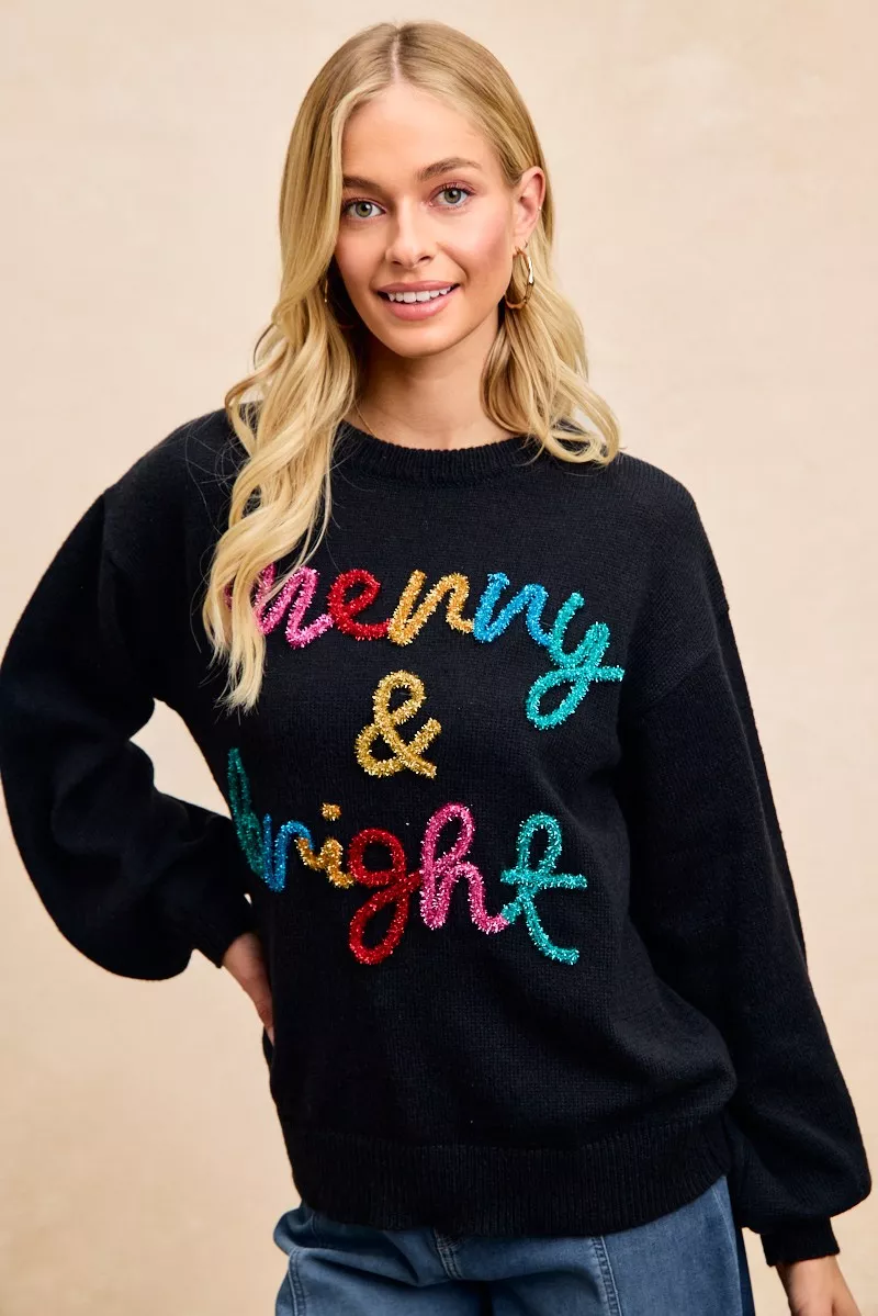 BiBi Tinsel Lettering Christmas Sweater - Image 11