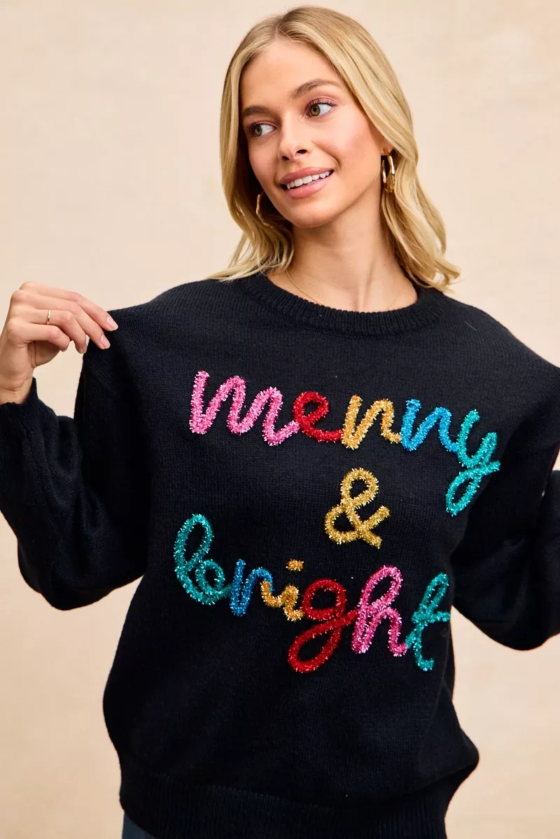 BiBi Tinsel Lettering Christmas Sweater - Image 2