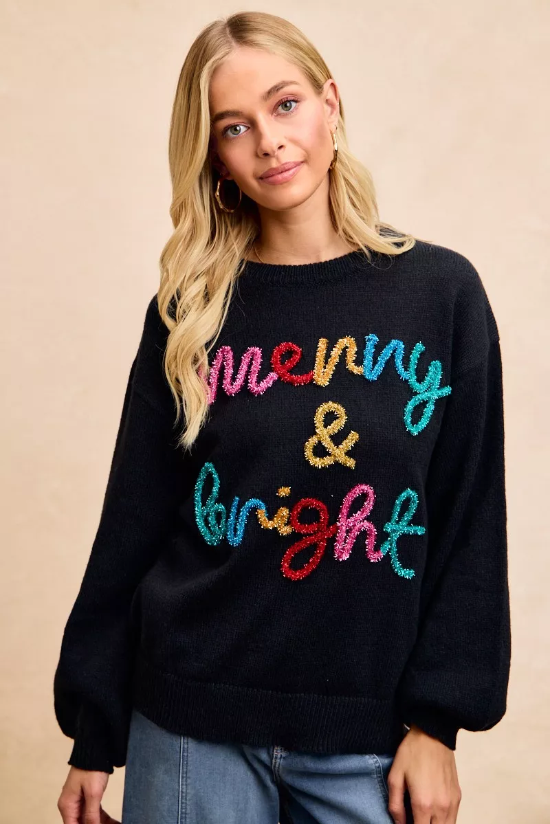 BiBi Tinsel Lettering Christmas Sweater - Image 5
