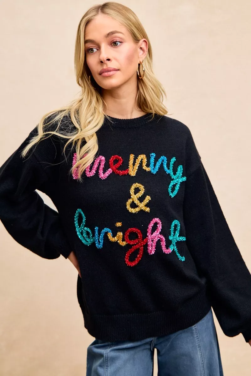 BiBi Tinsel Lettering Christmas Sweater - Image 6