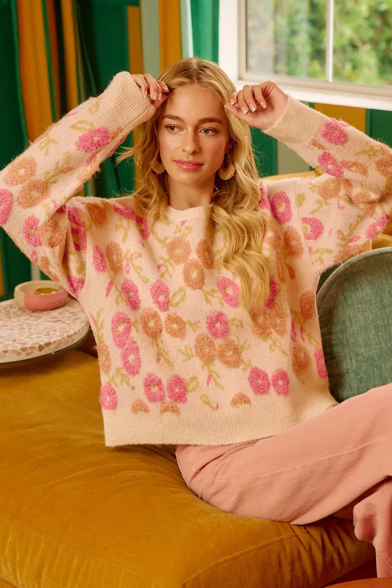 BiBi Towel Texture Floral Pattern Sweater - Image 8