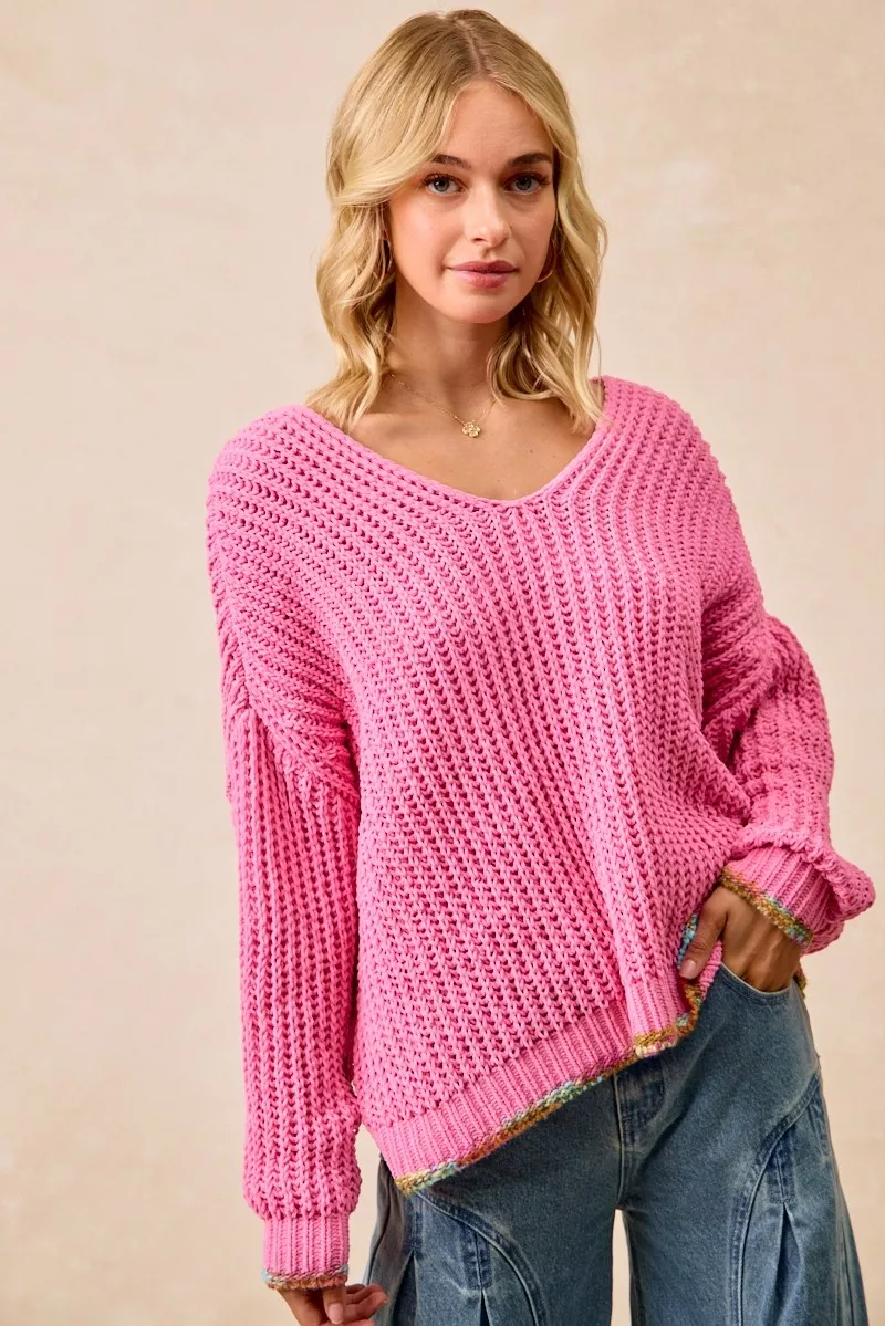BiBi V-Neck Sweater with Colorful Trim - Image 10