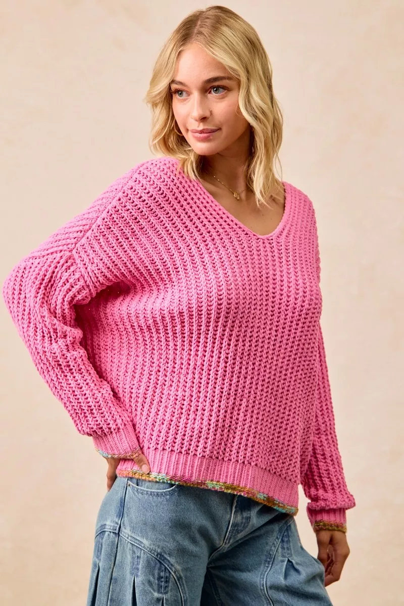 BiBi V-Neck Sweater with Colorful Trim - Image 4