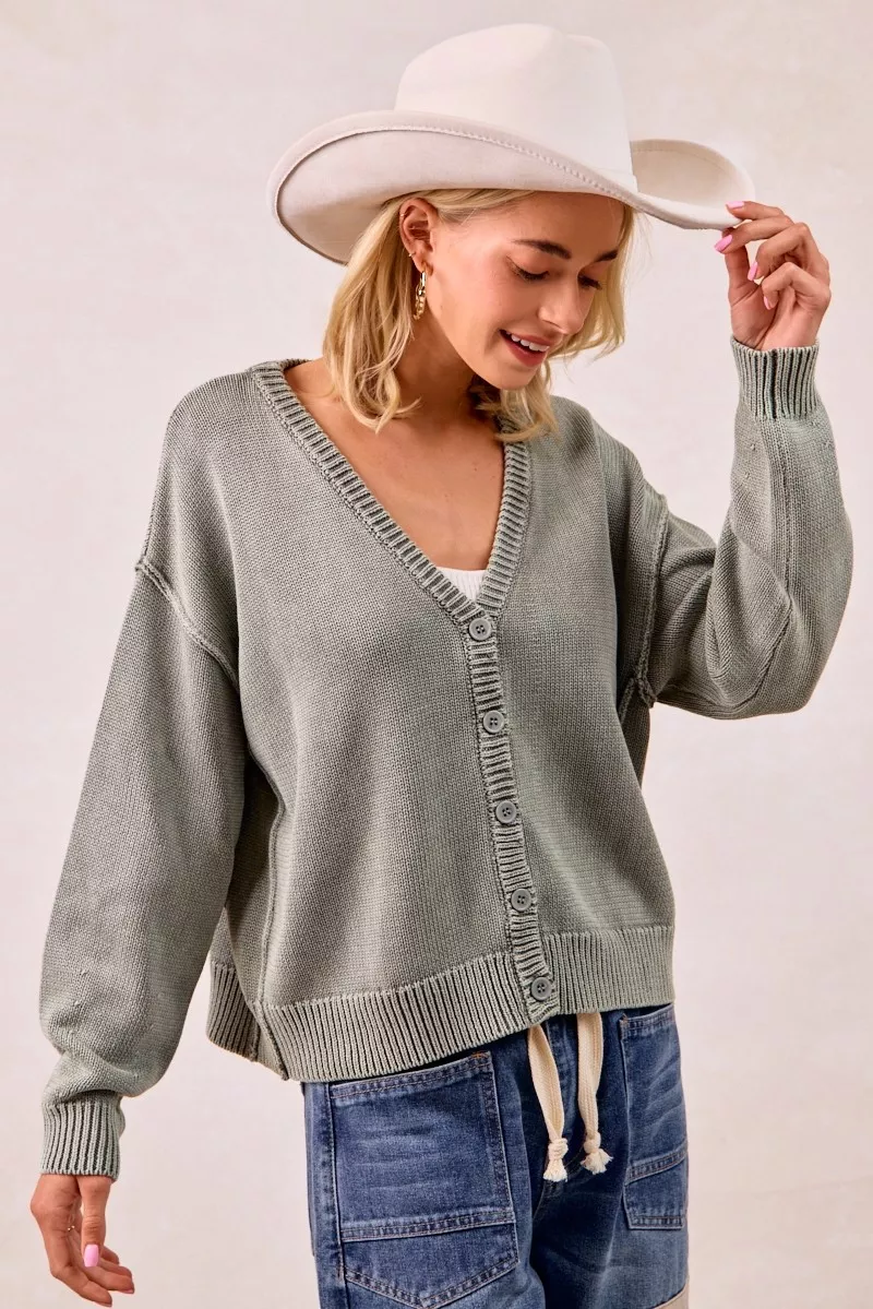 BiBi Washed Sweater V Neck Cardigan - Image 2