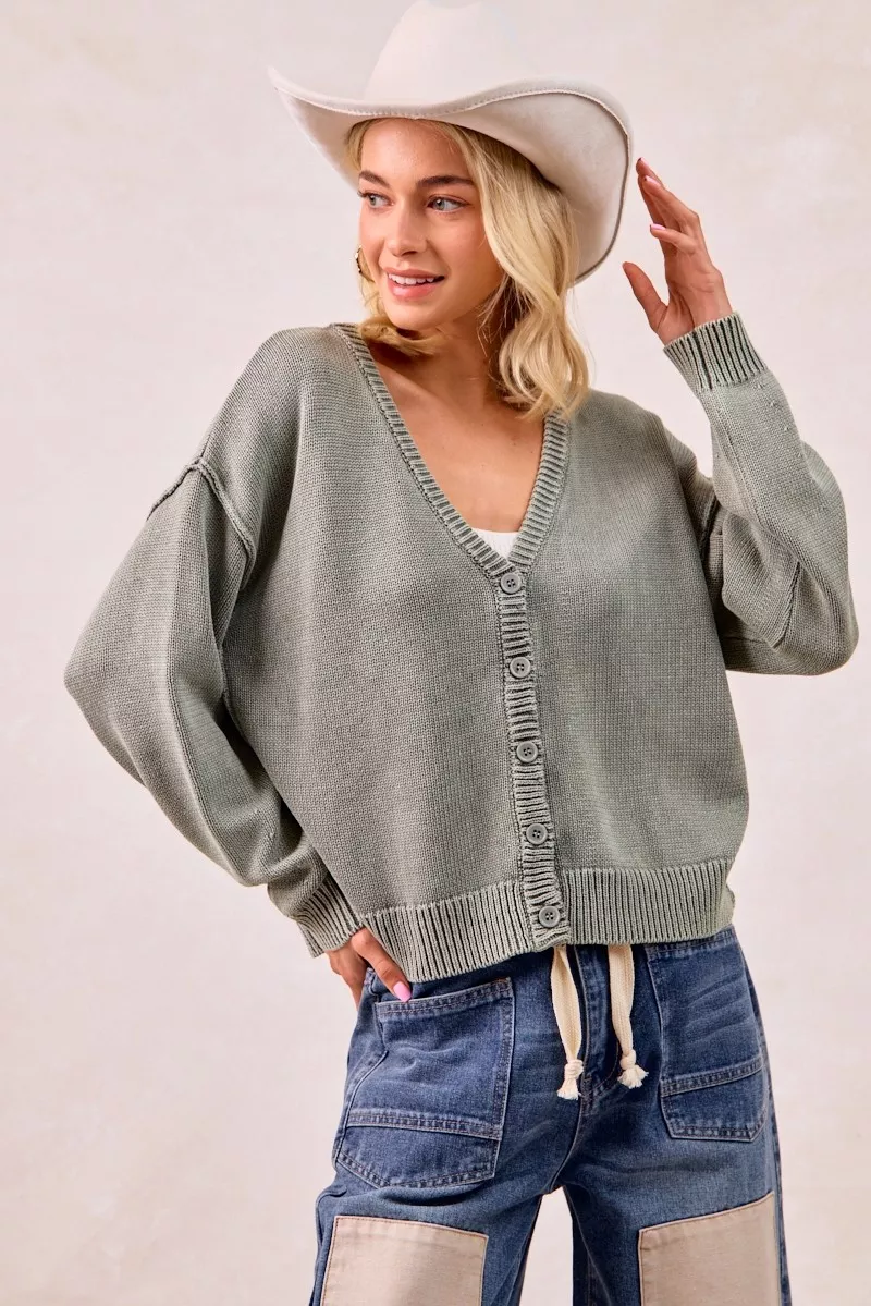 BiBi Washed Sweater V Neck Cardigan - Image 6