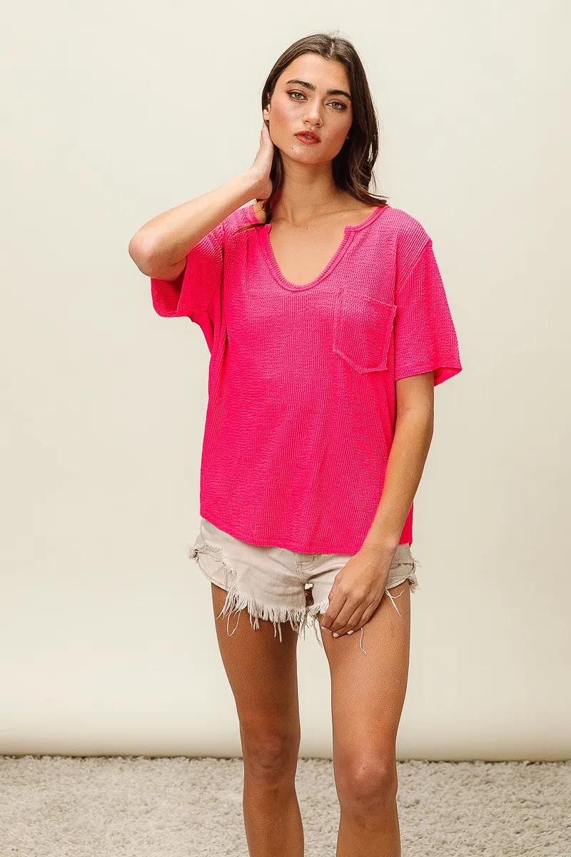 BiBi Waved Rib U Neck Top With Front Pocket - Image 12