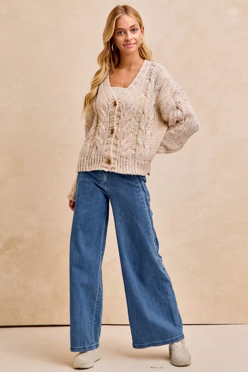 BiBi Wavy Side Edge Detail Lined Wide Leg Jeans - Image 6