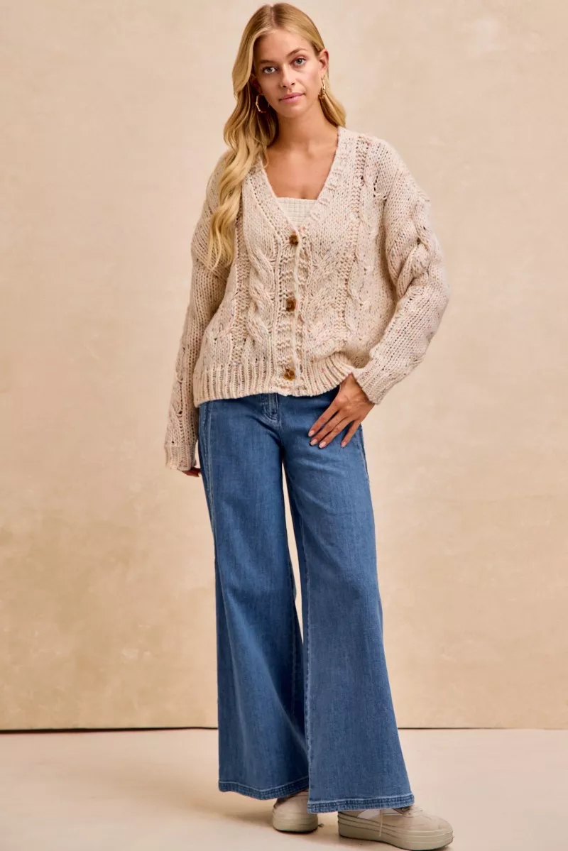 BiBi Wavy Side Edge Detail Lined Wide Leg Jeans - Image 7
