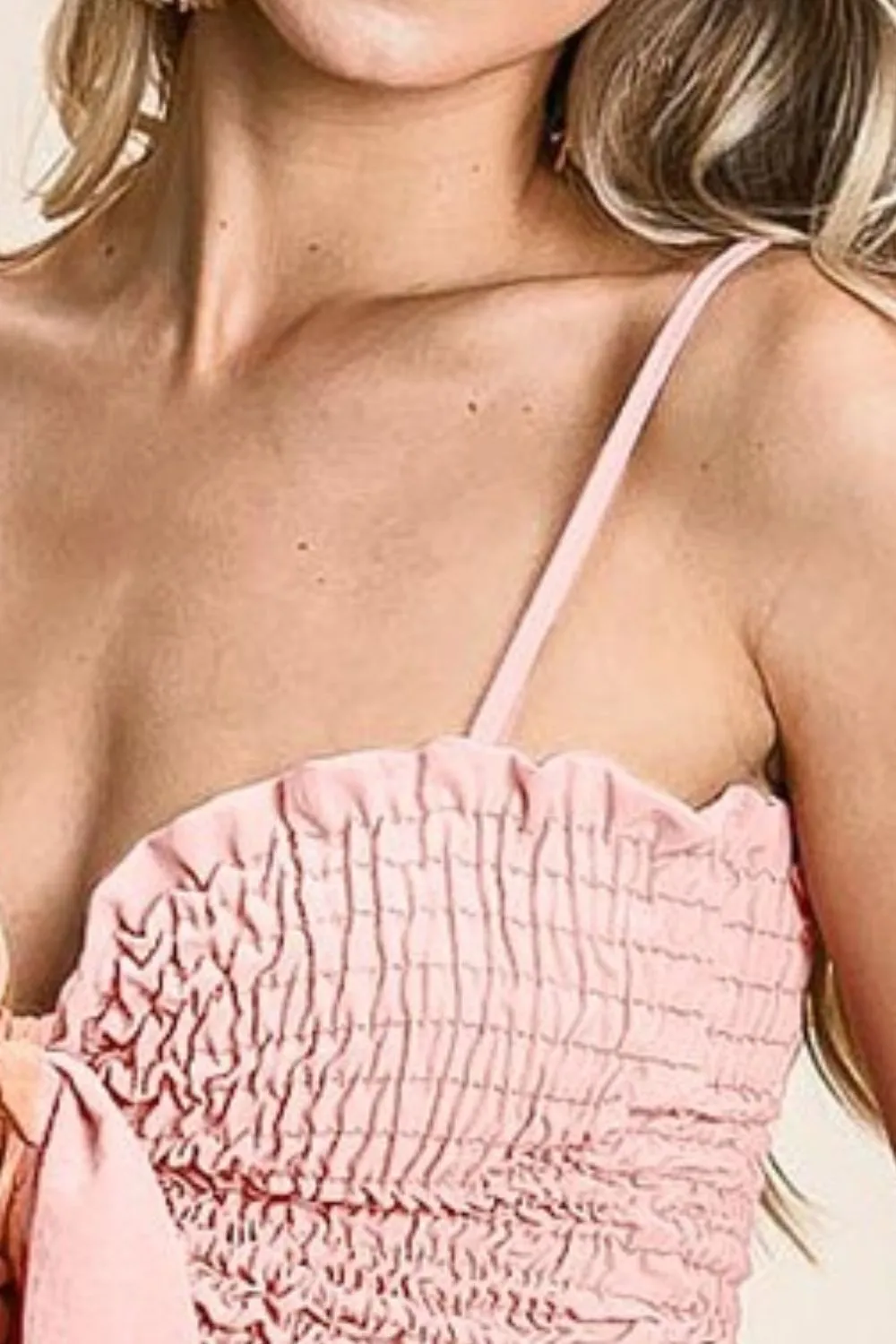 BiBi Woven Color Block Smocked with Ribbon Bra Top - Image 2